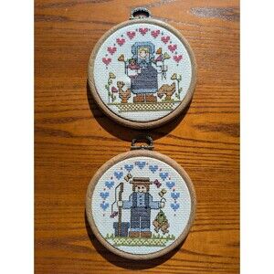 Vtg 80s Vogart "Decorator Doubles" Cross Stitch Set Cottage Core Gallery Wall